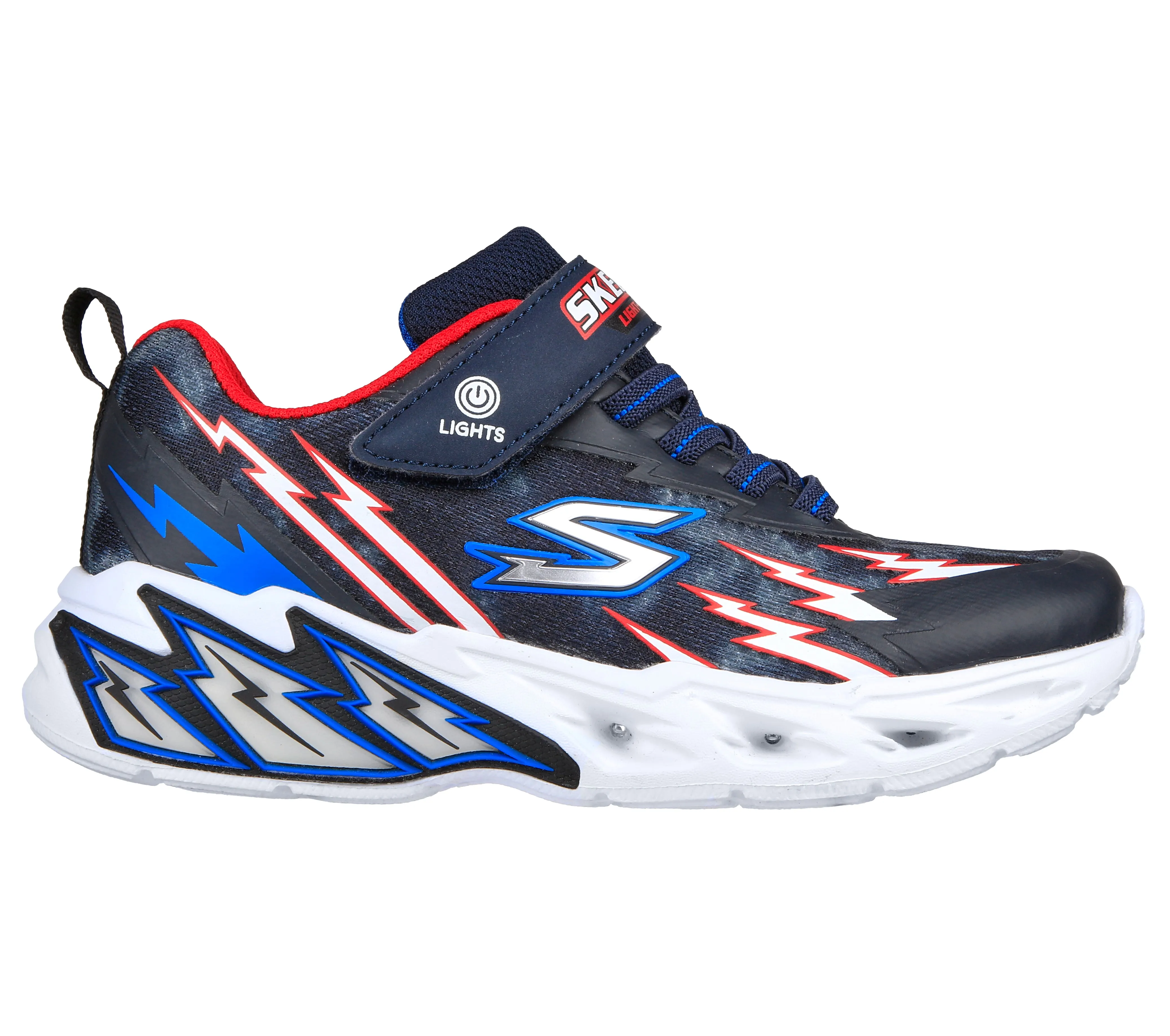 Boys Skechers Trainers Strap Easy On Flex Glow Lightweight Navy/Red 40015ON/NVRD sale