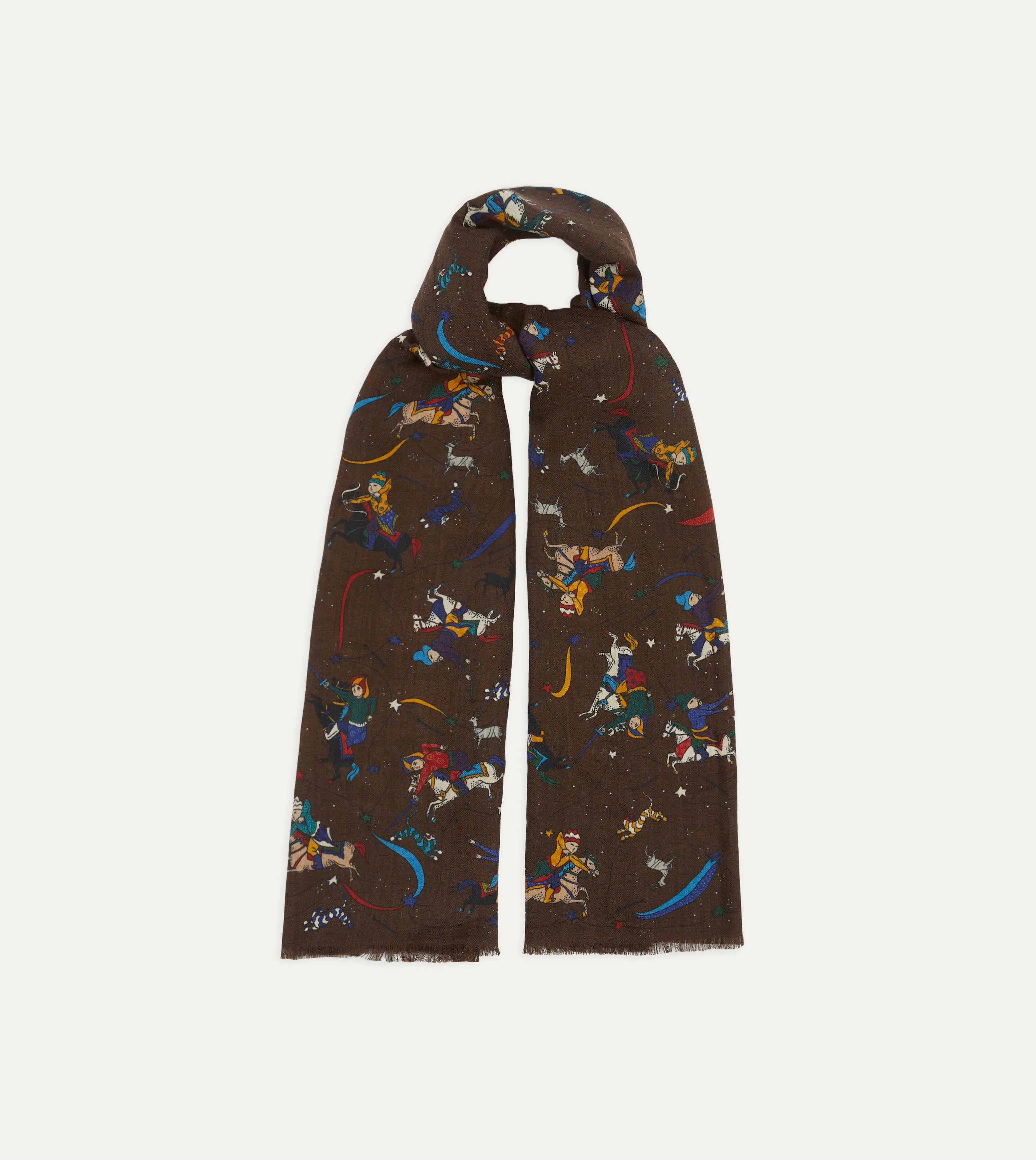 Brown Mughal and Stars Print Wool Scarf