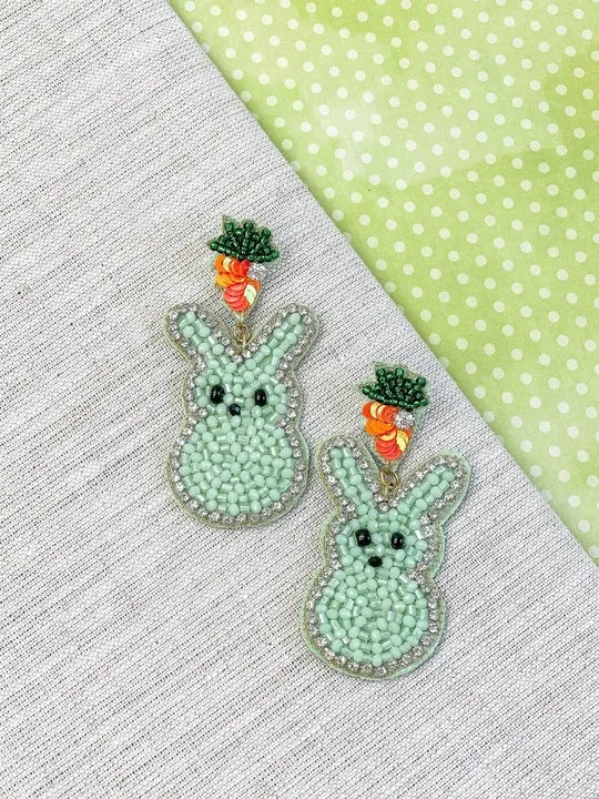 Bunny Beaded Dangle Earrings - Mint