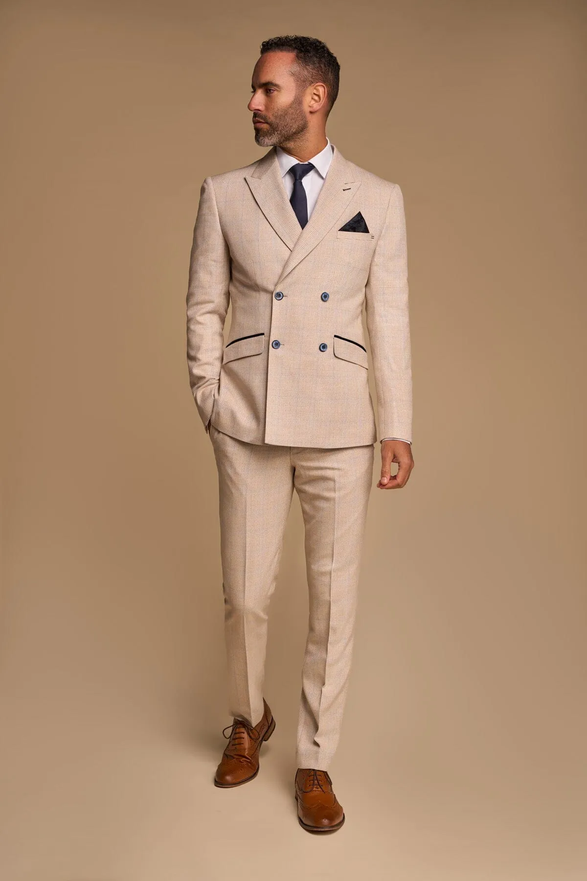 Caridi Beige Double-Breasted Jacket