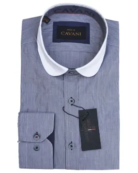 Cavani Men's Penny Round Collar Navy Strippd 1920s Shirt