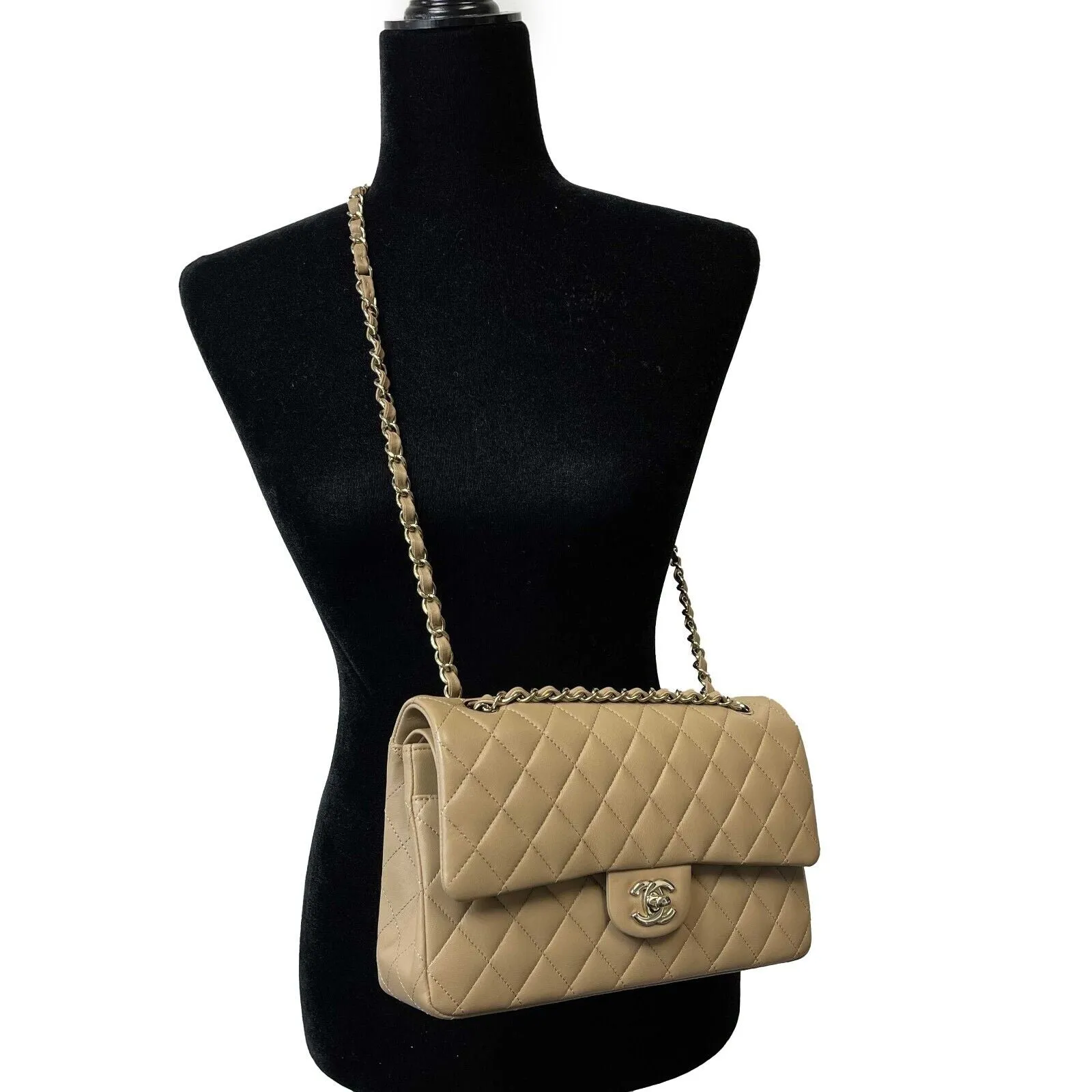 Chanel - New w/ Tags - 22B Classic Double Flap CC Beige Shoulder Bag