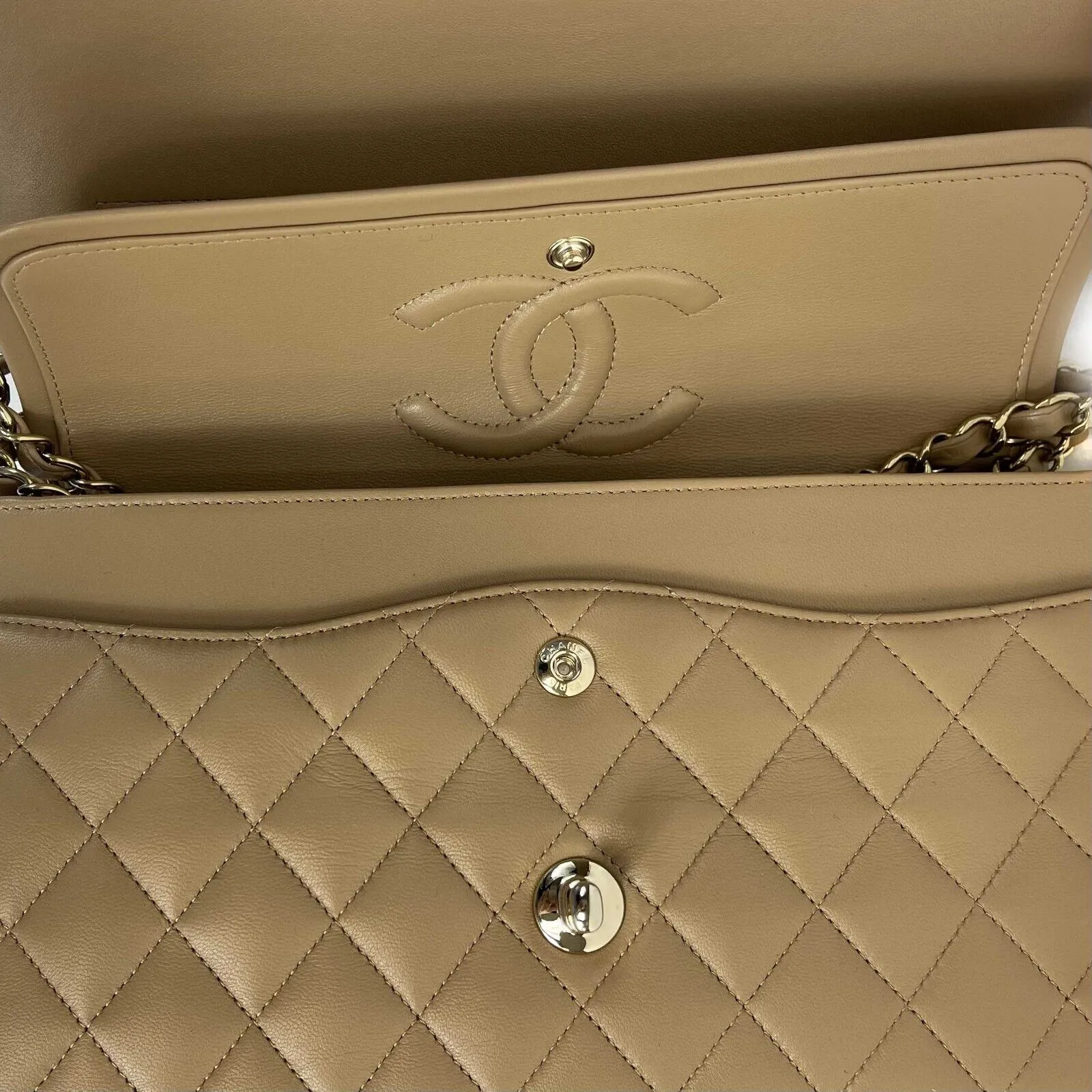 Chanel - New w/ Tags - 22B Classic Double Flap CC Beige Shoulder Bag