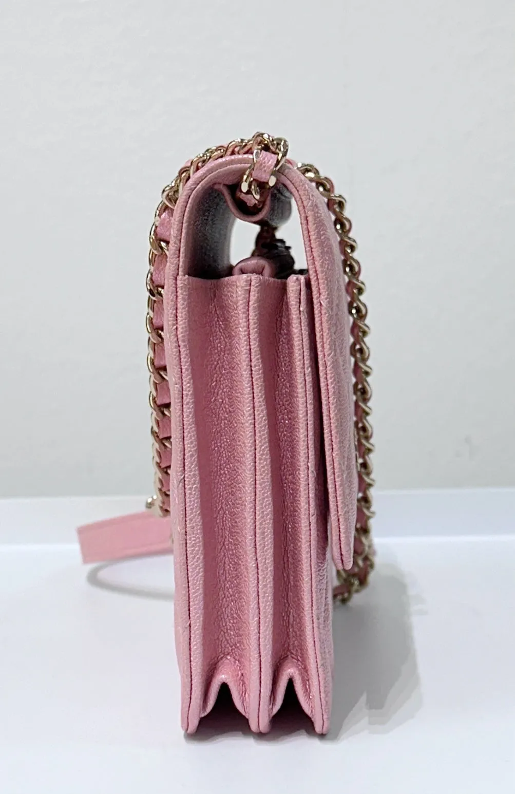 Chanel Square Wallet on Chain WOC Iridescent Pink Caviar Light Gold Hardware