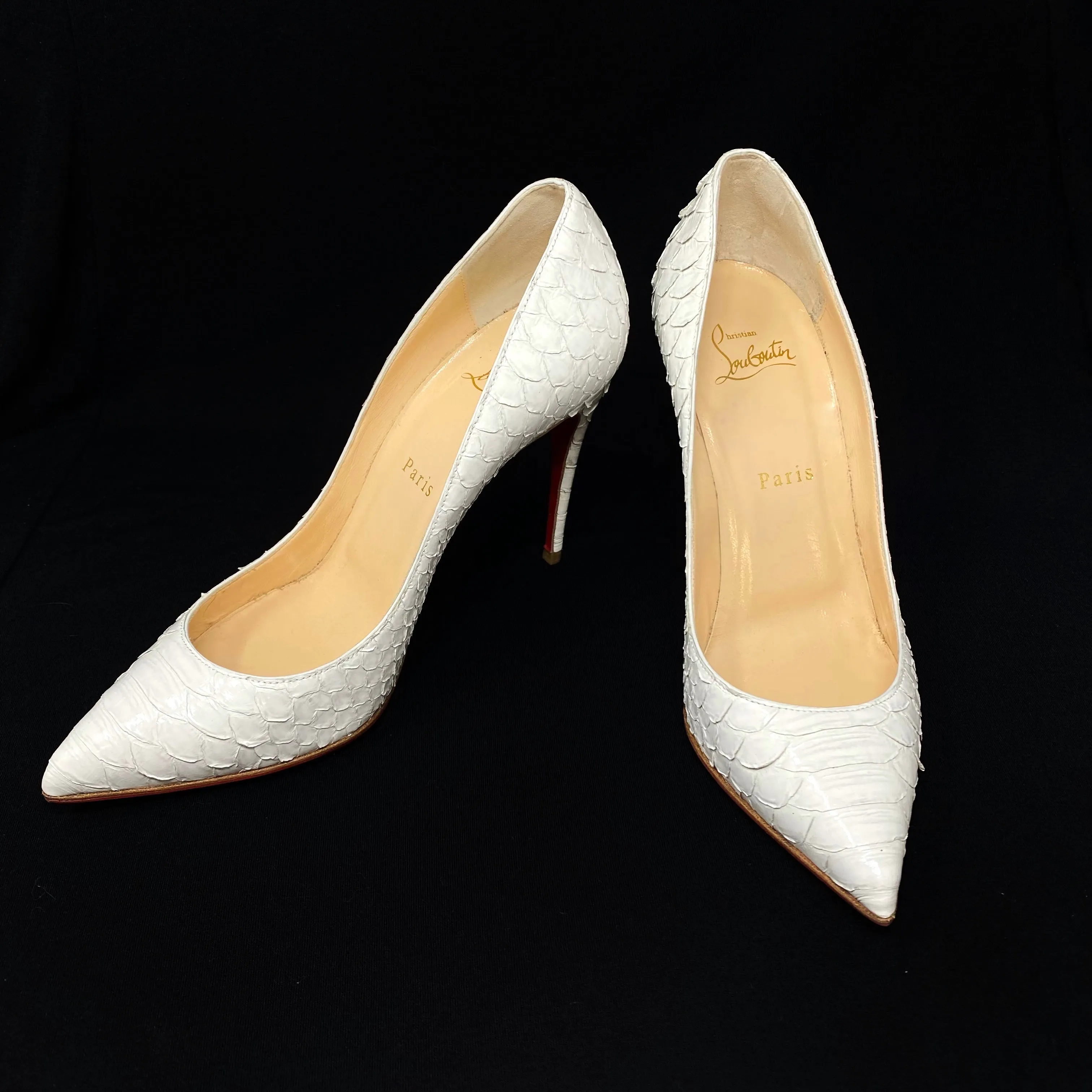 Christian Louboutin Kate 100 Pumps in White Python 38 | 7.5