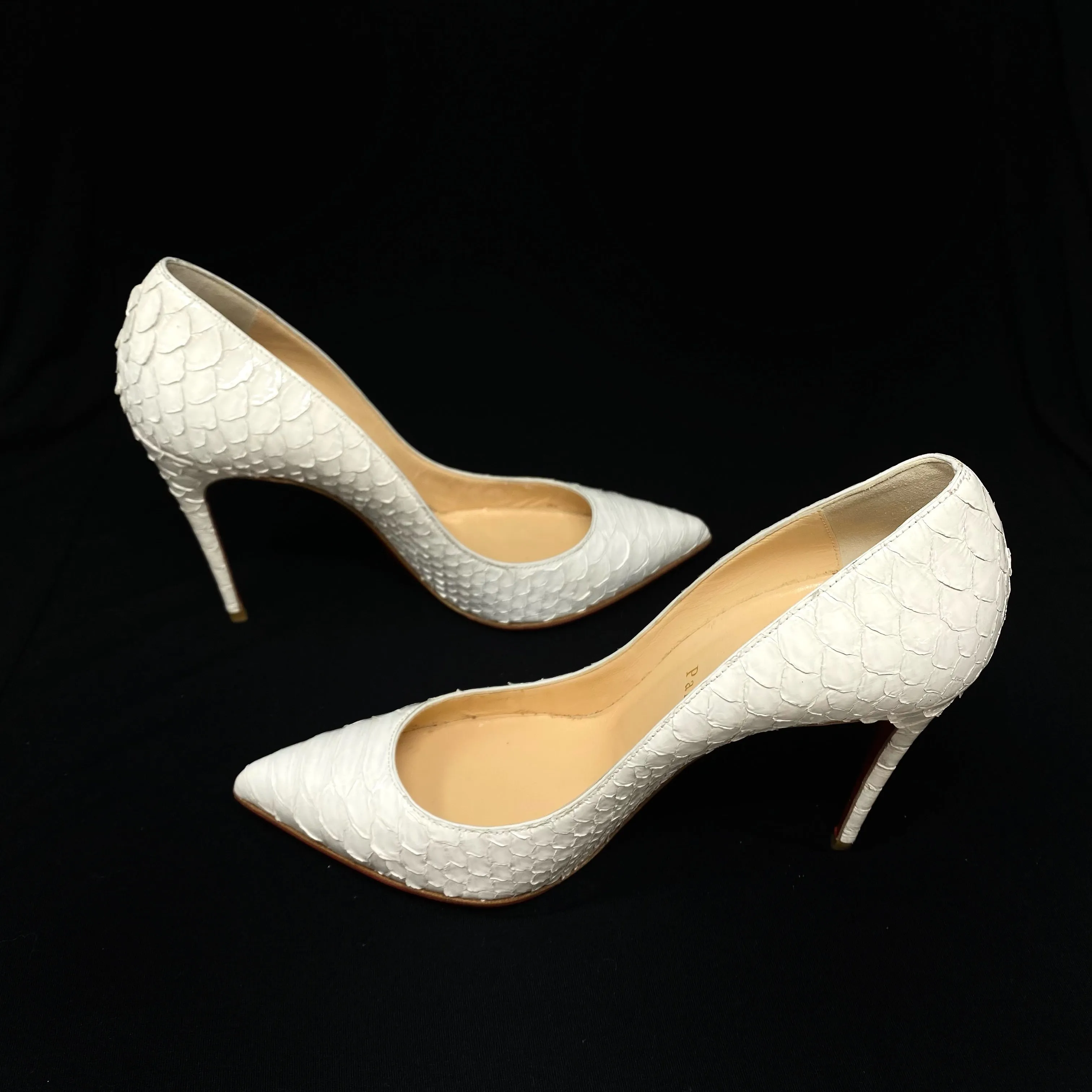 Christian Louboutin Kate 100 Pumps in White Python 38 | 7.5