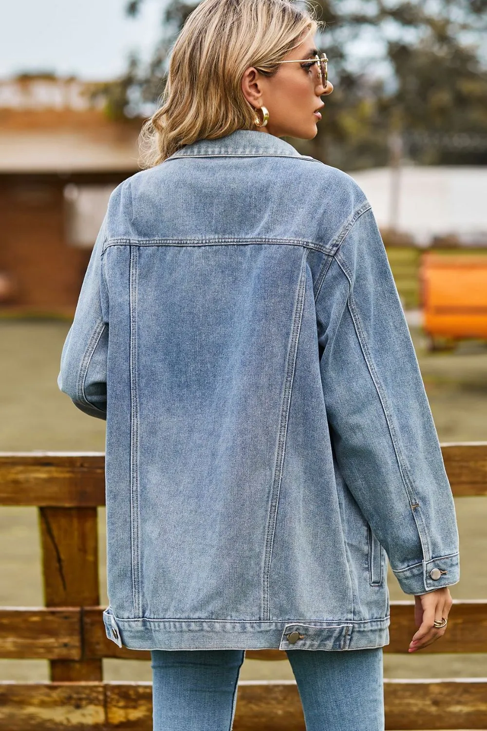 Collared Buttoned Denim Jacket ( S - 2X)