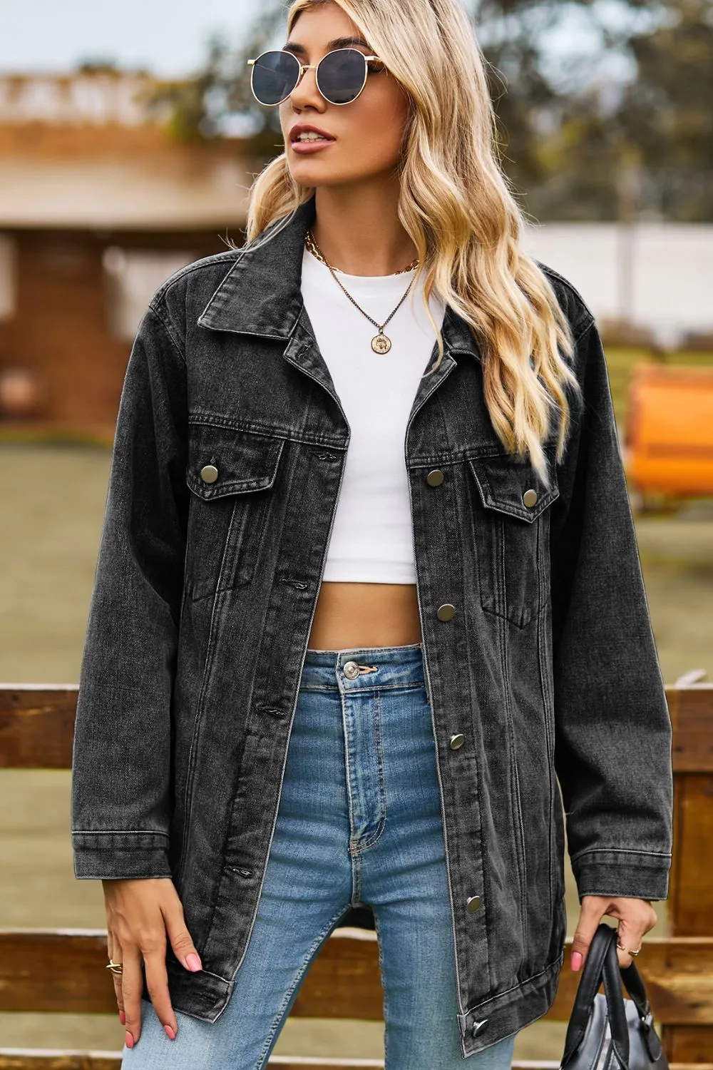 Collared Buttoned Denim Jacket ( S - 2X)