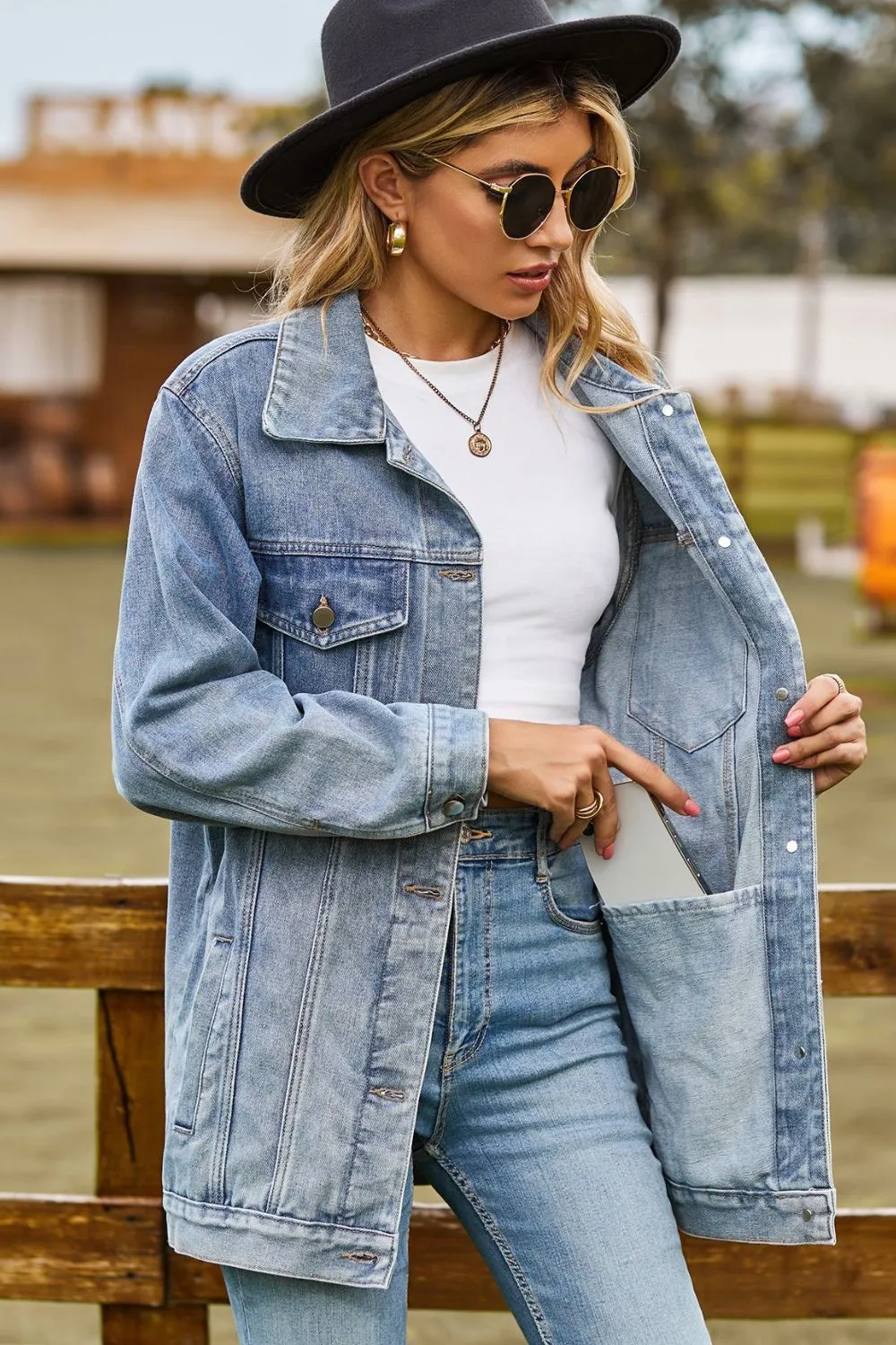 Collared Buttoned Denim Jacket ( S - 2X)