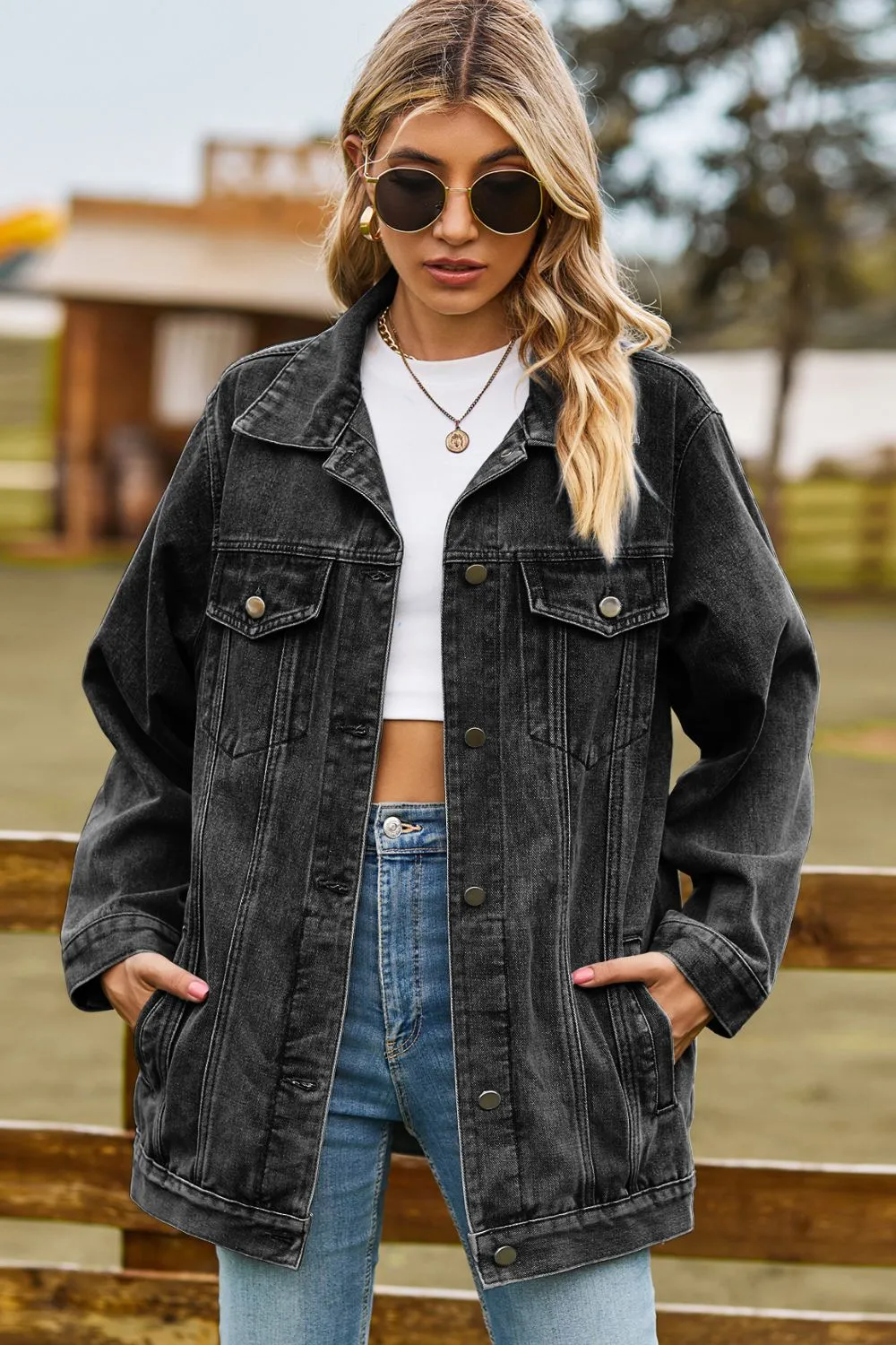 Collared Buttoned Denim Jacket ( S - 2X)