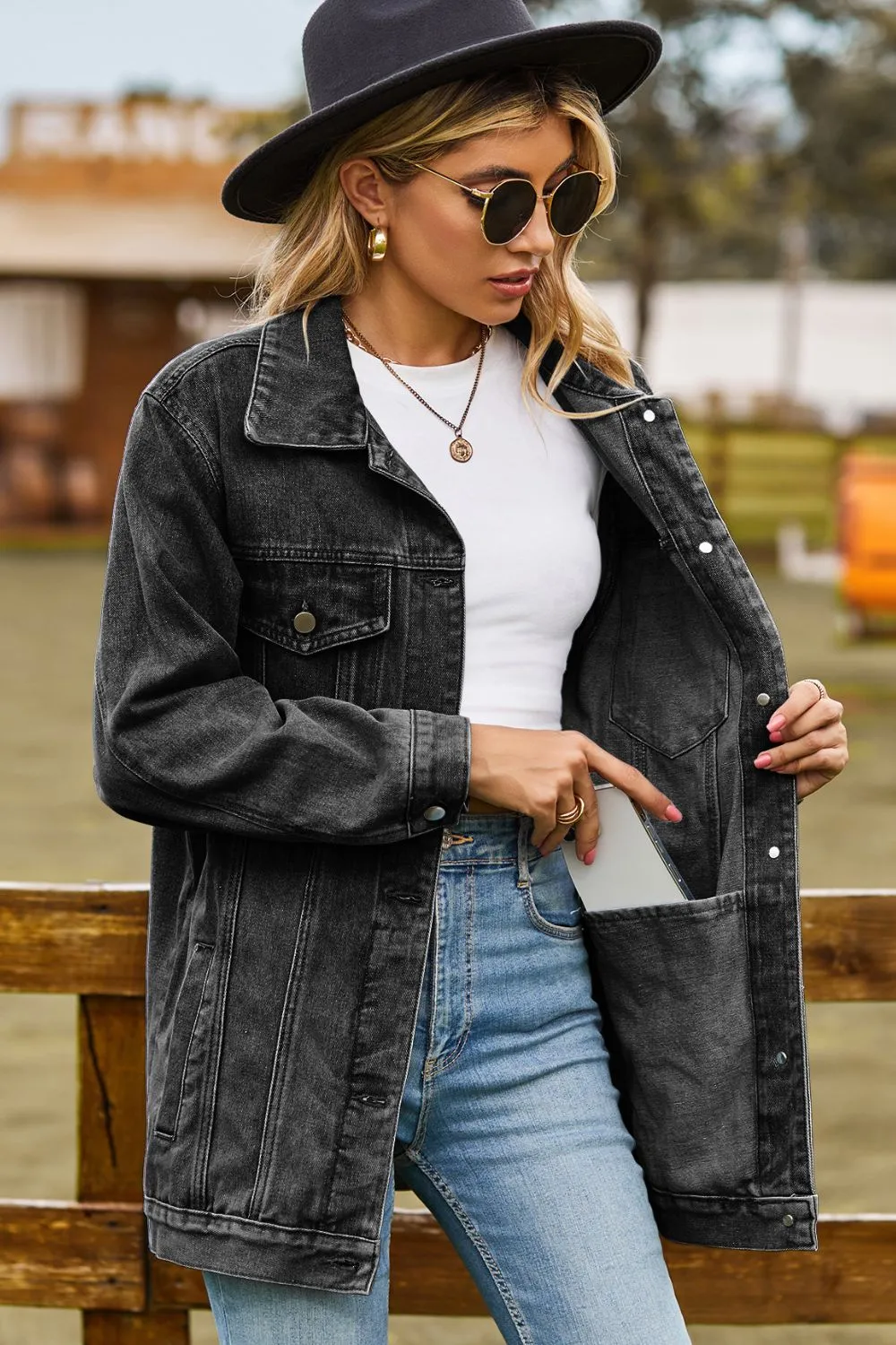 Collared Buttoned Denim Jacket ( S - 2X)