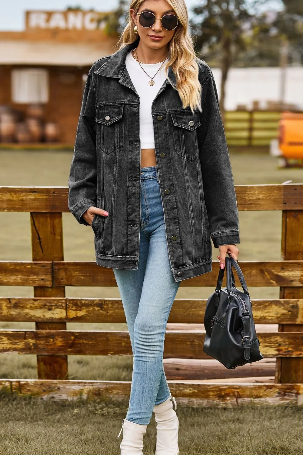 Collared Buttoned Denim Jacket ( S - 2X)