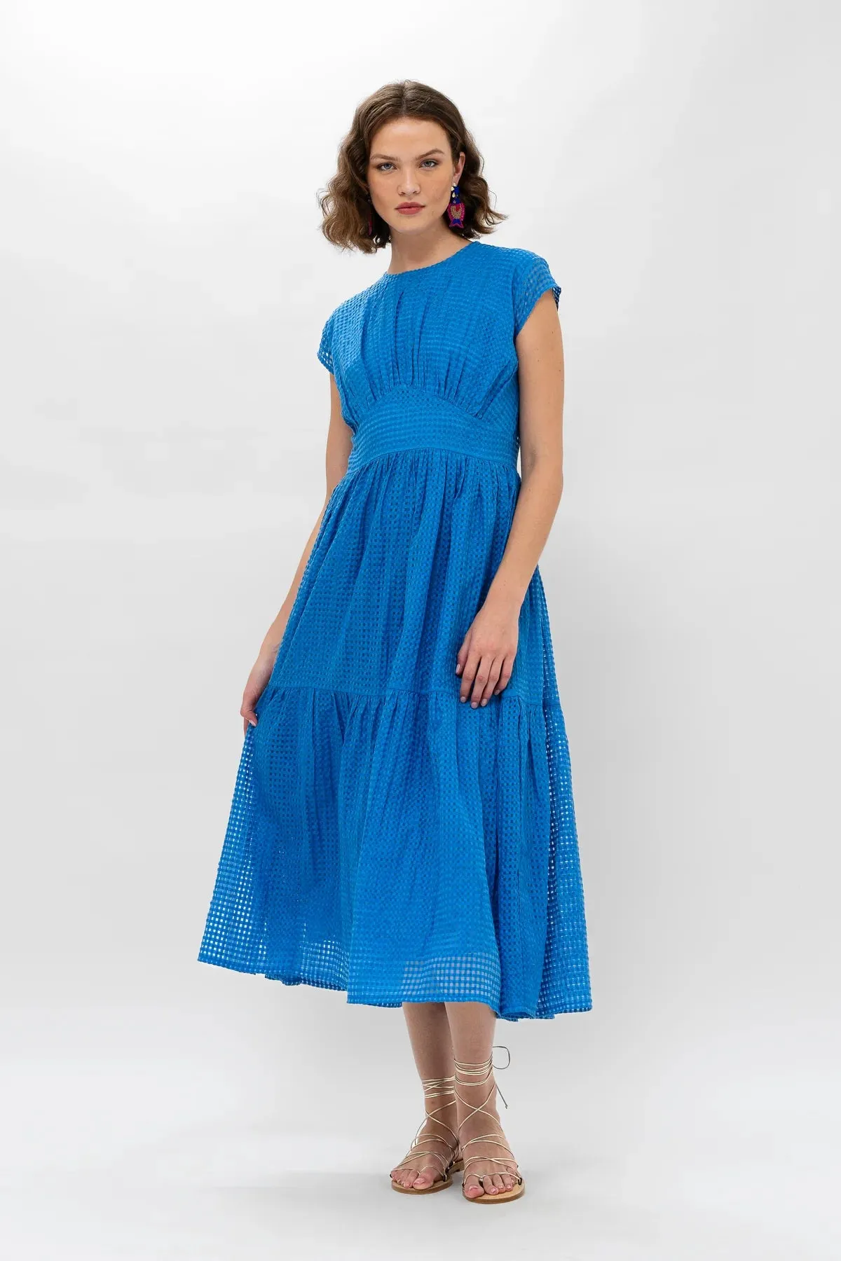 Delray Blue Cap Sleeve Midi Dress