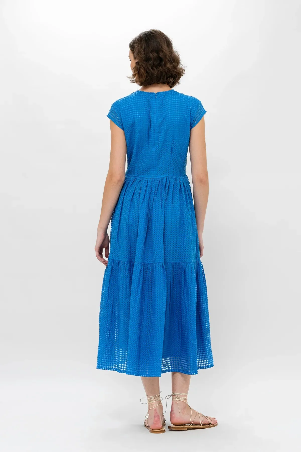 Delray Blue Cap Sleeve Midi Dress