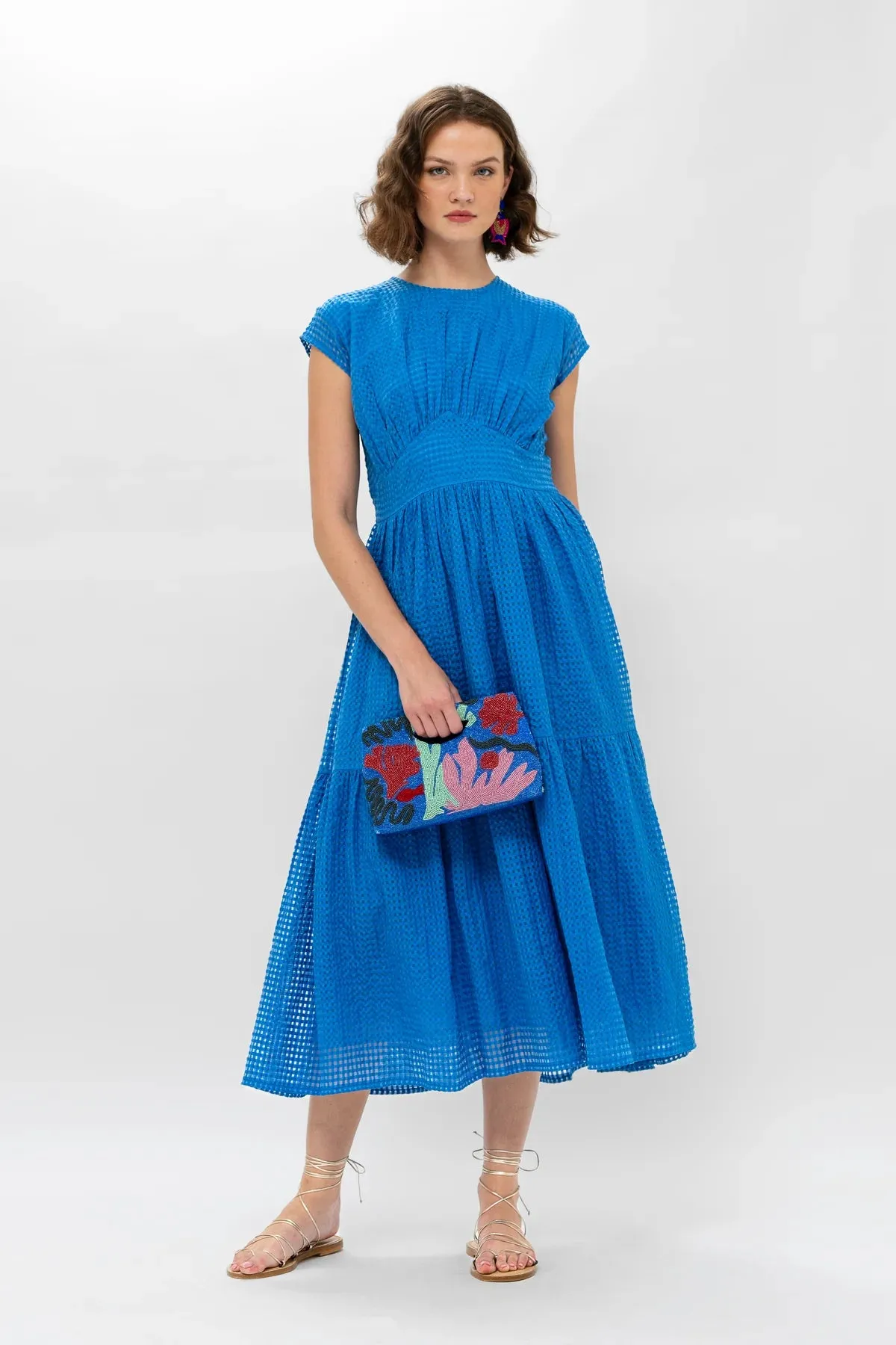 Delray Blue Cap Sleeve Midi Dress