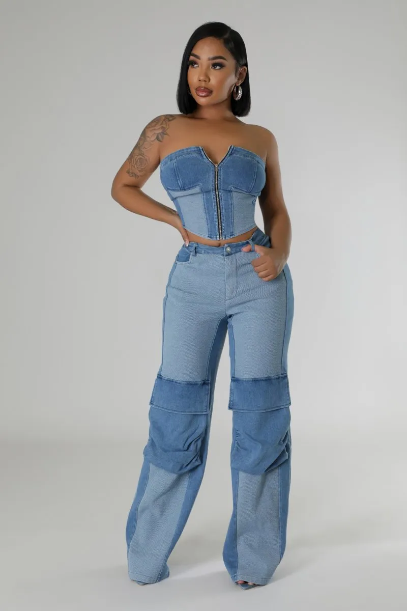 Denim Charm Pant Set