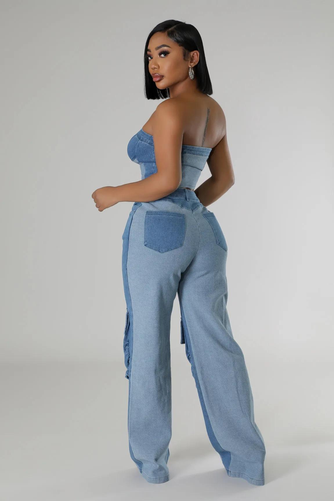 Denim Charm Pant Set