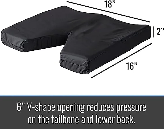 DMI Contoured Foam Coccyx Seat Cushion with Nylon Oxford Cover, 18 x 16 x 2 inches, - CLEARANCE