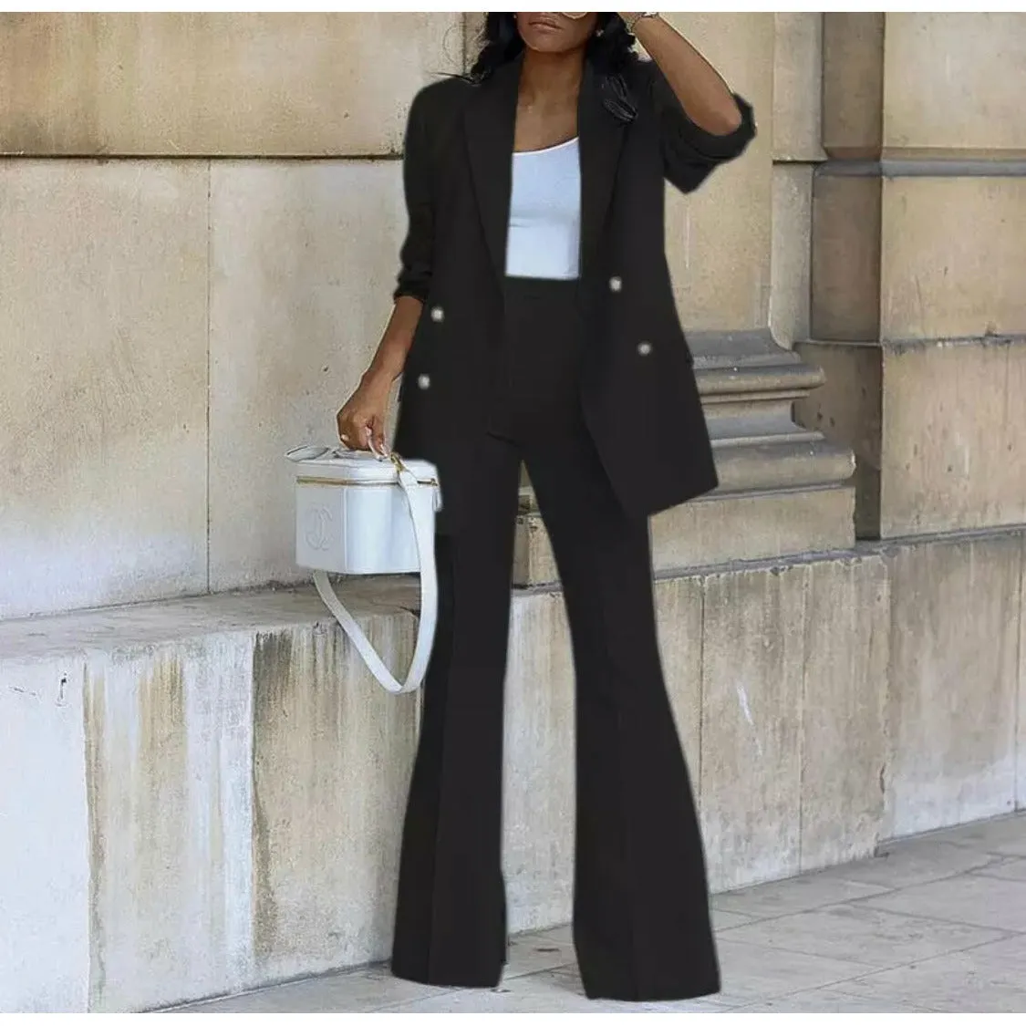 Double Breasted Blazers and Straight Flare Pants Suit