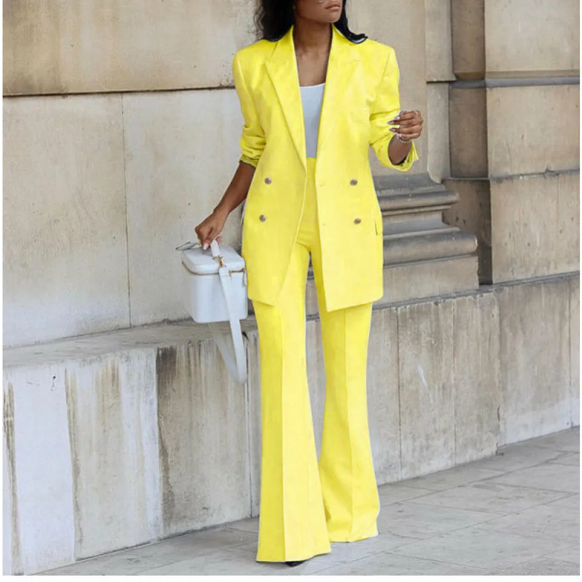 Double Breasted Blazers and Straight Flare Pants Suit