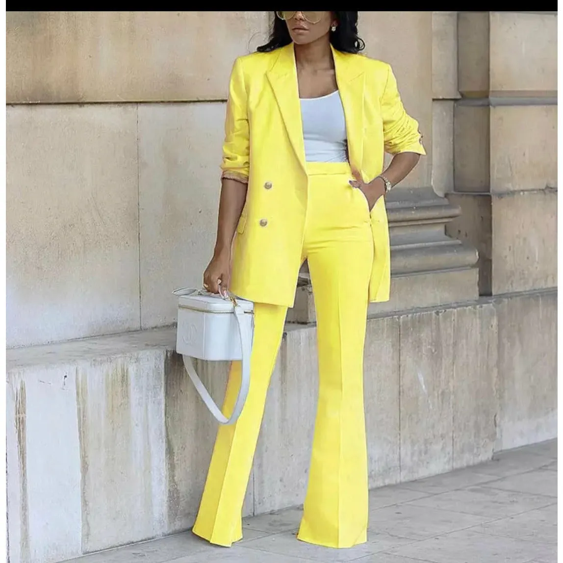 Double Breasted Blazers and Straight Flare Pants Suit