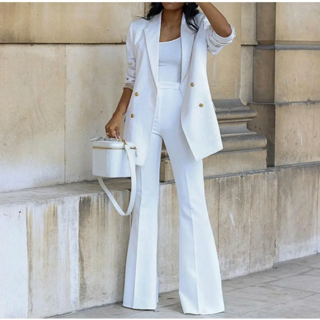 Double Breasted Blazers and Straight Flare Pants Suit