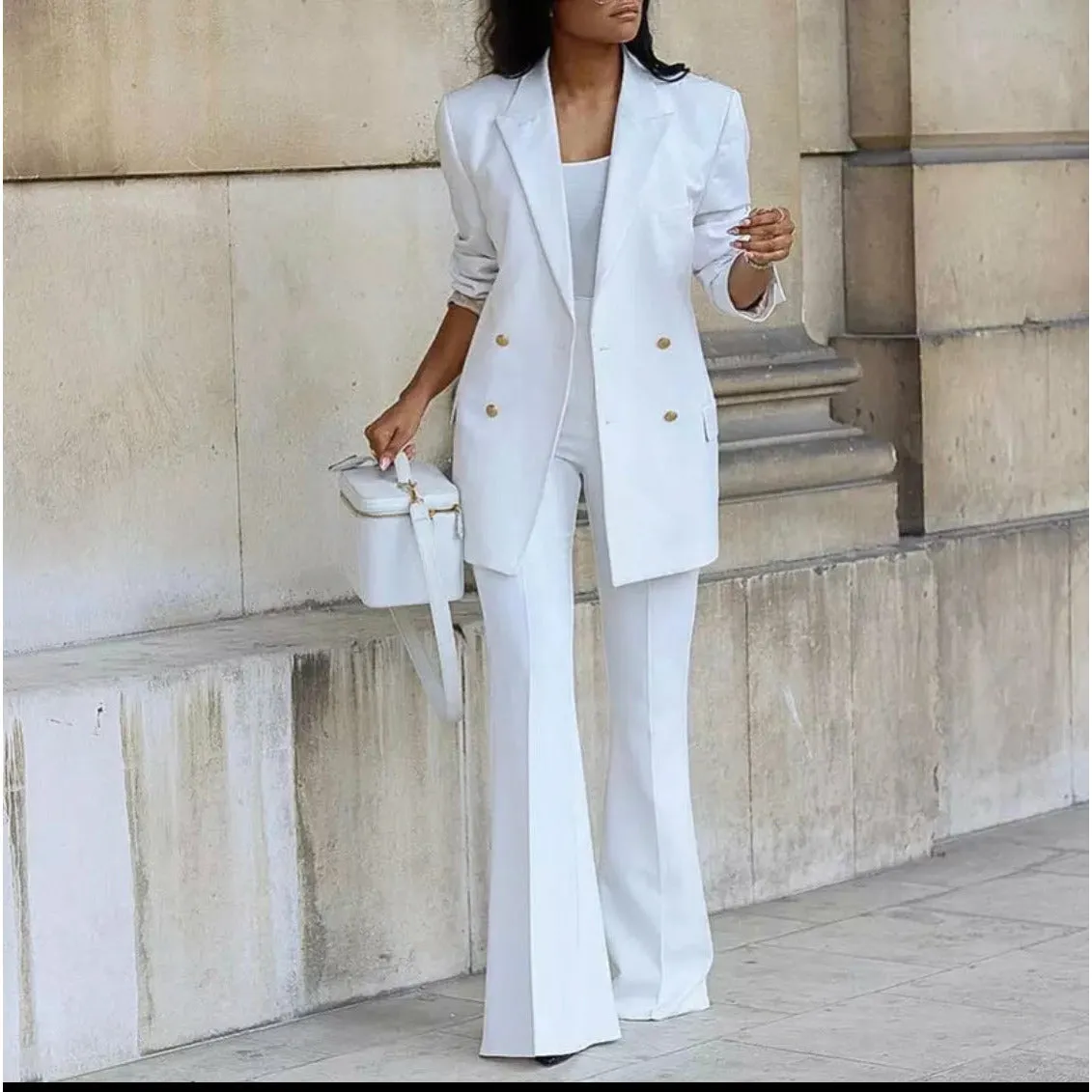 Double Breasted Blazers and Straight Flare Pants Suit