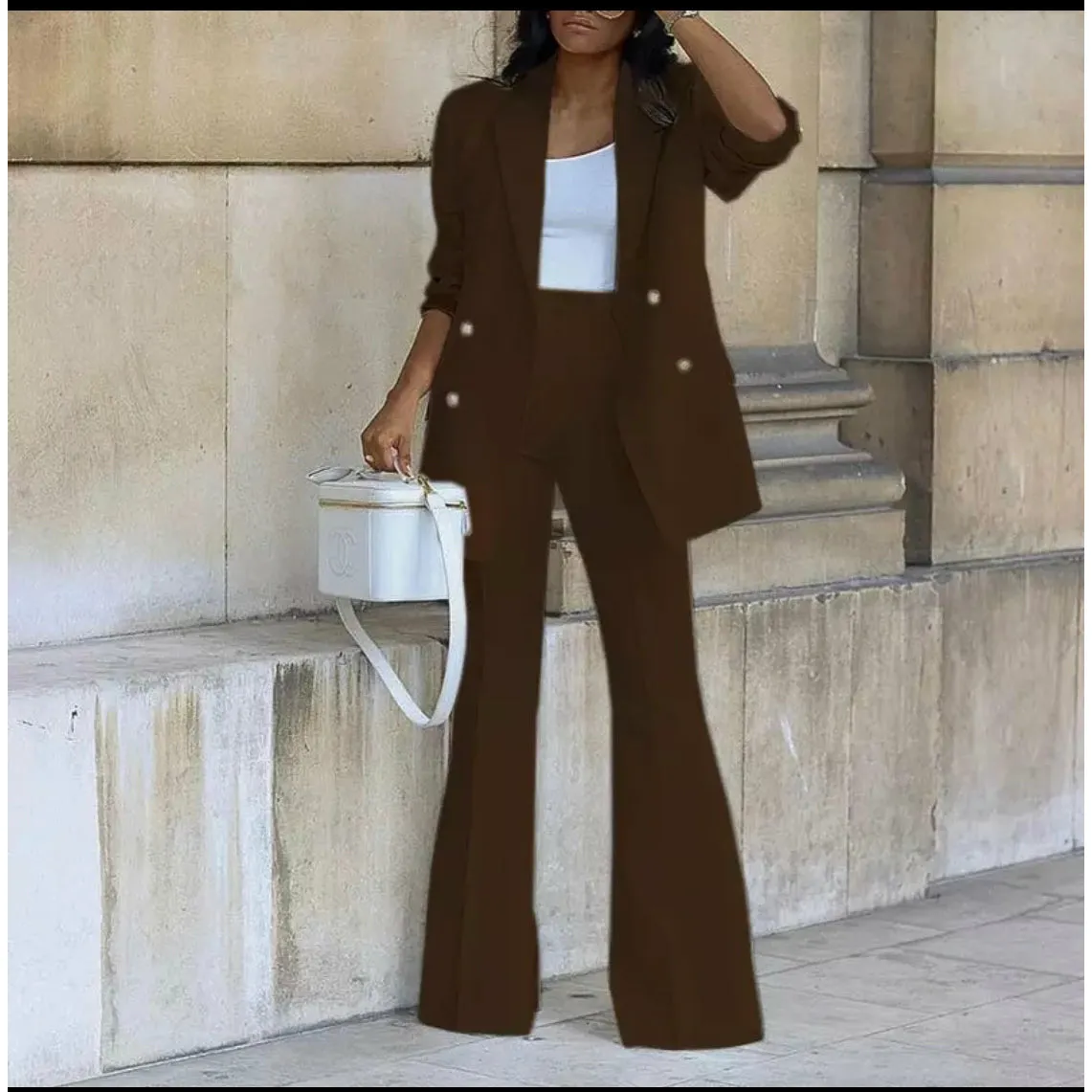 Double Breasted Blazers and Straight Flare Pants Suit