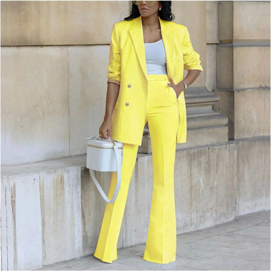 Double Breasted Blazers and Straight Flare Pants Suit