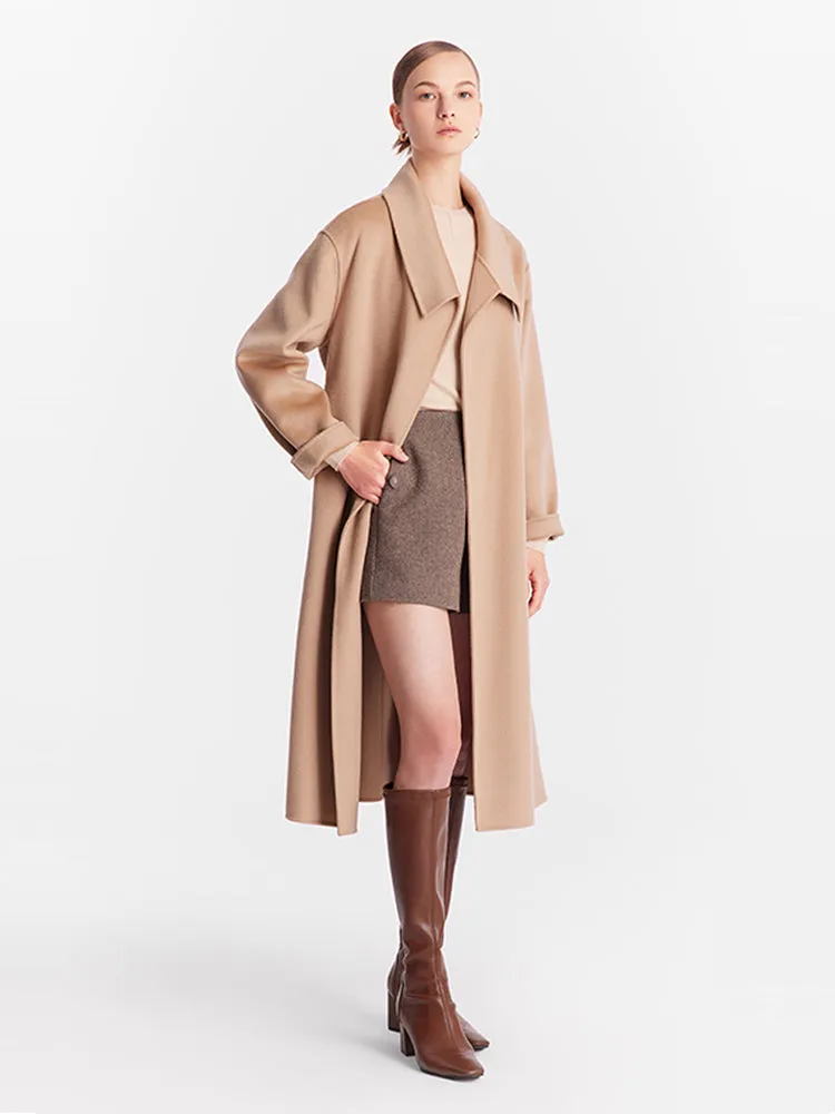 Double-Faced Wool And Silk-Blend Lapel Women Coat