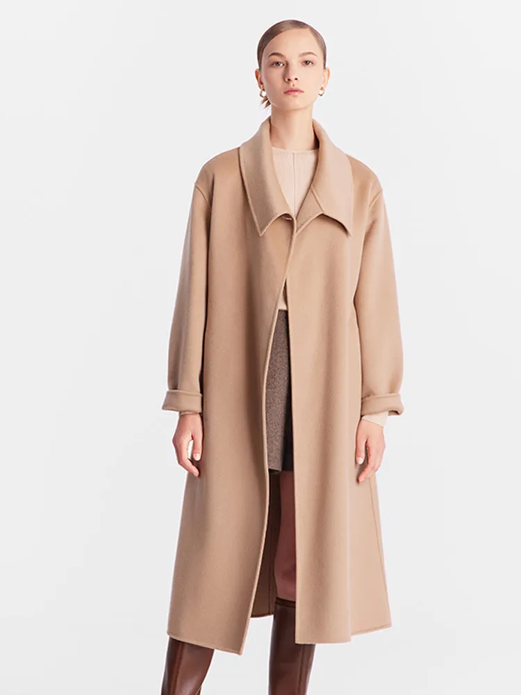 Double-Faced Wool And Silk-Blend Lapel Women Coat