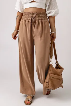 Drawstring Elastic Waist Casual Wide Leg Pants