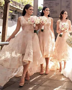 Elegant V-neck Lace Bridesmaid Dresses Front Short Long Back