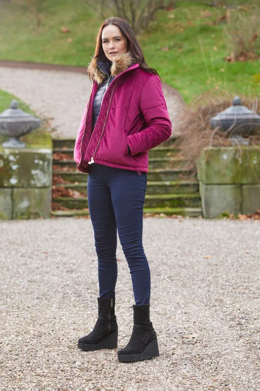 Ella Pink Velvet Winter Padded Jacket - 75% OFF