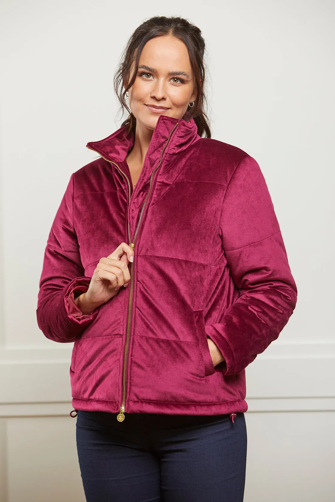 Ella Pink Velvet Winter Padded Jacket - 75% OFF