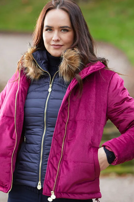 Ella Pink Velvet Winter Padded Jacket - 75% OFF