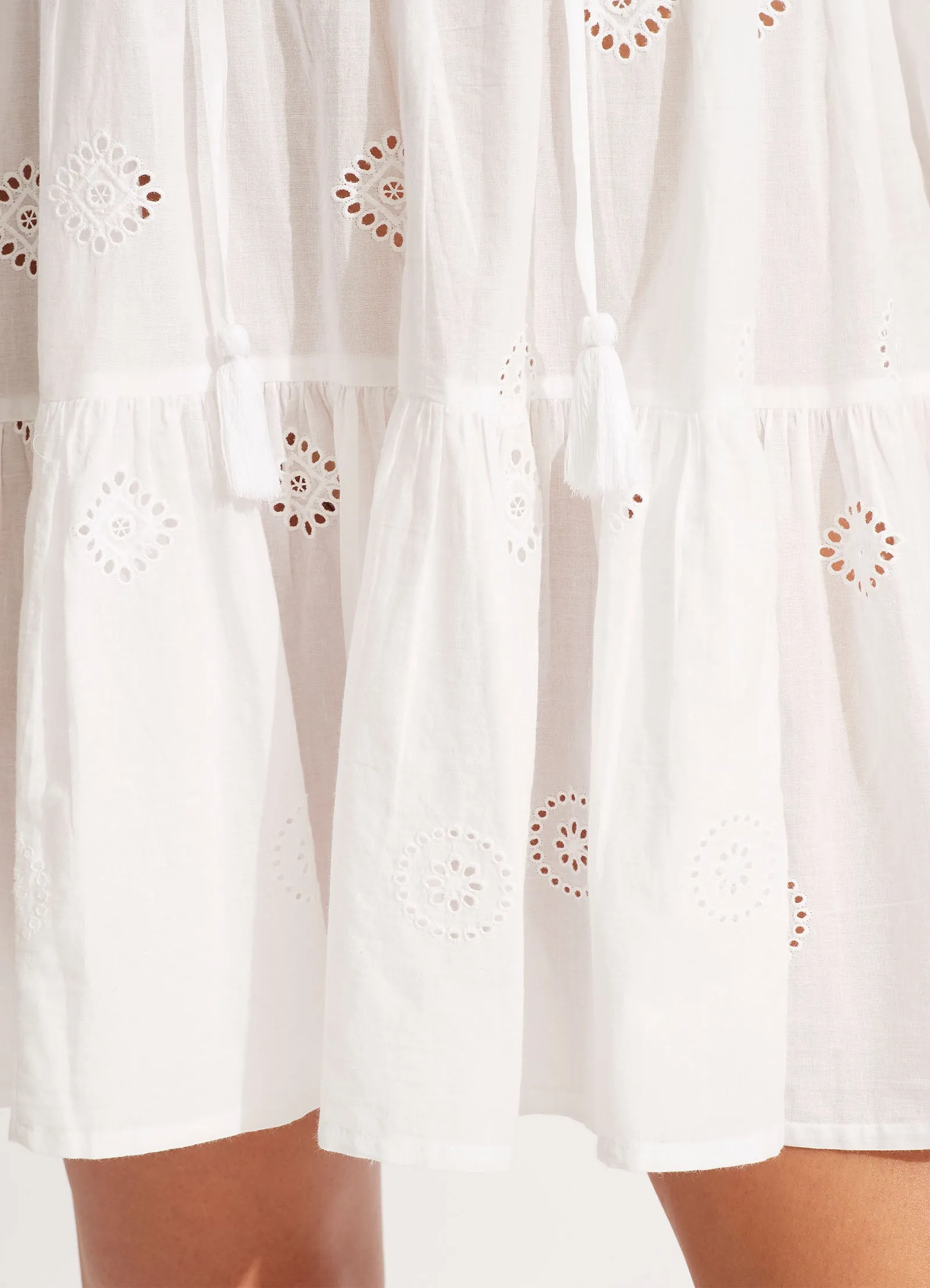 Embroidery Tiered Dress - White