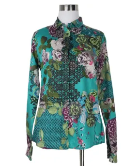 Etro Teal Floral Print Top sz 8