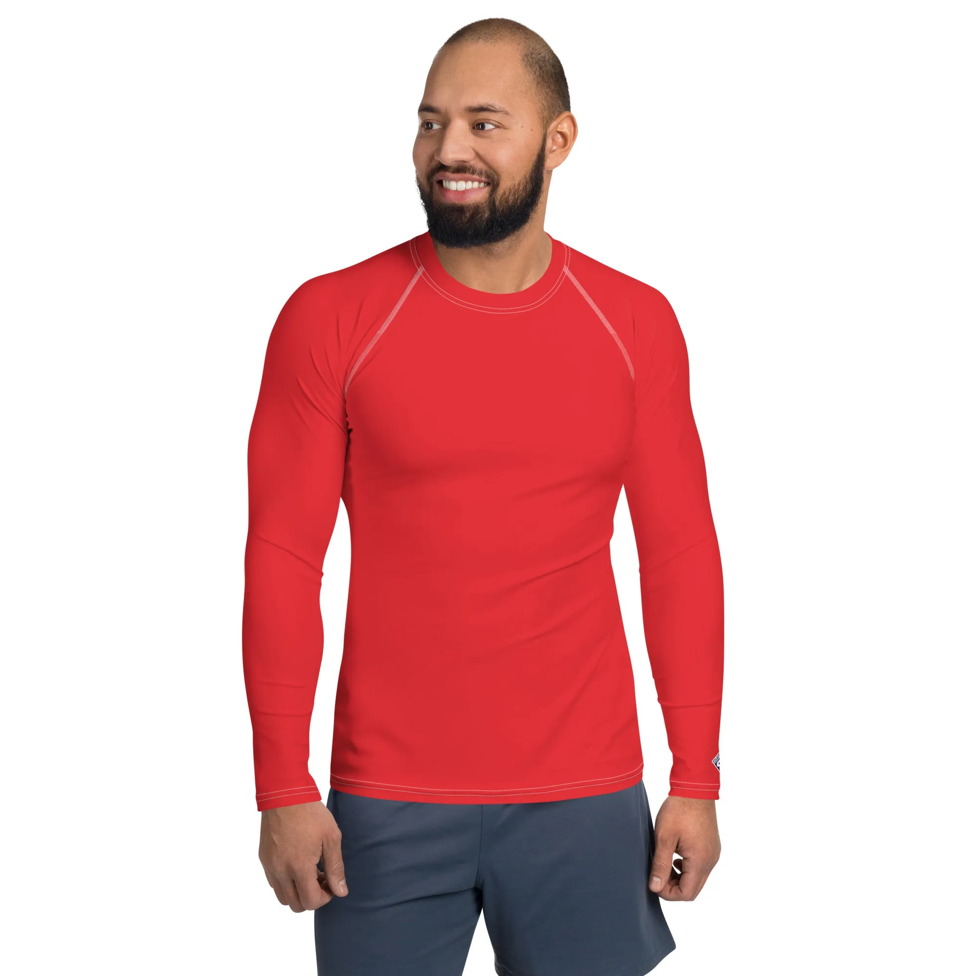 Everyday Essentials: Men's Solid Color Long Sleeve Rash Guard - Scarlet