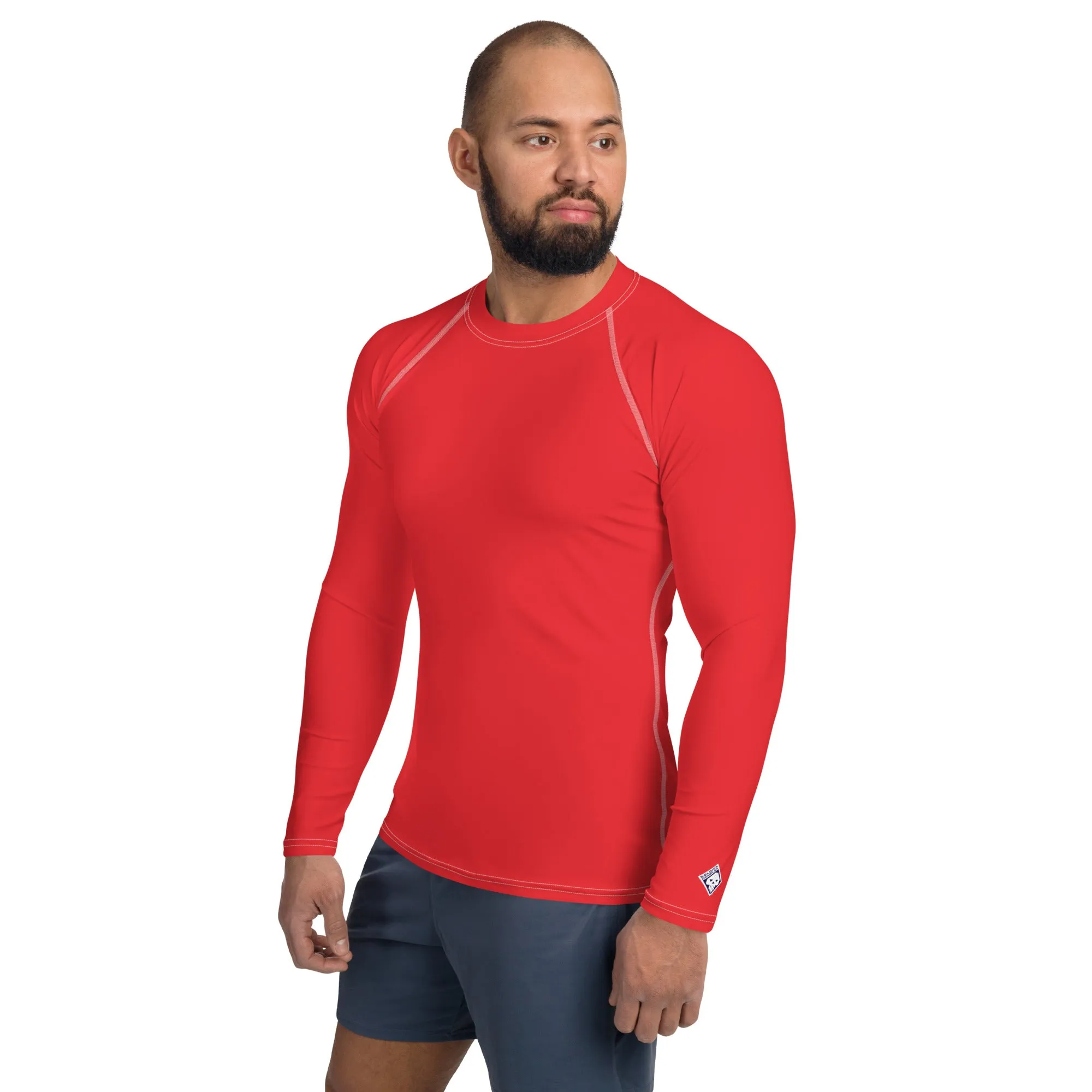 Everyday Essentials: Men's Solid Color Long Sleeve Rash Guard - Scarlet