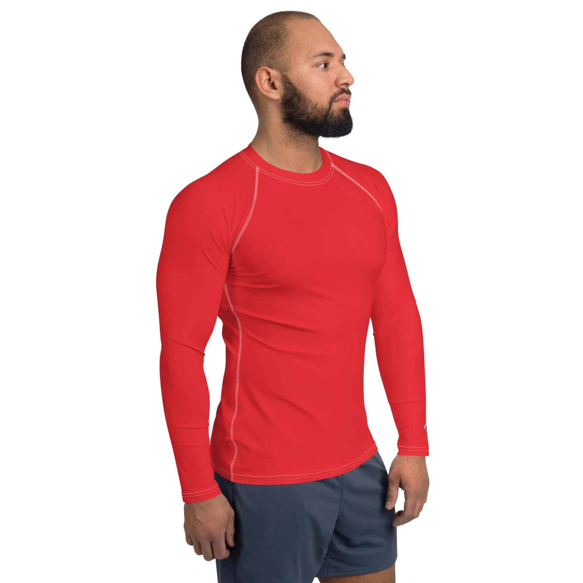 Everyday Essentials: Men's Solid Color Long Sleeve Rash Guard - Scarlet