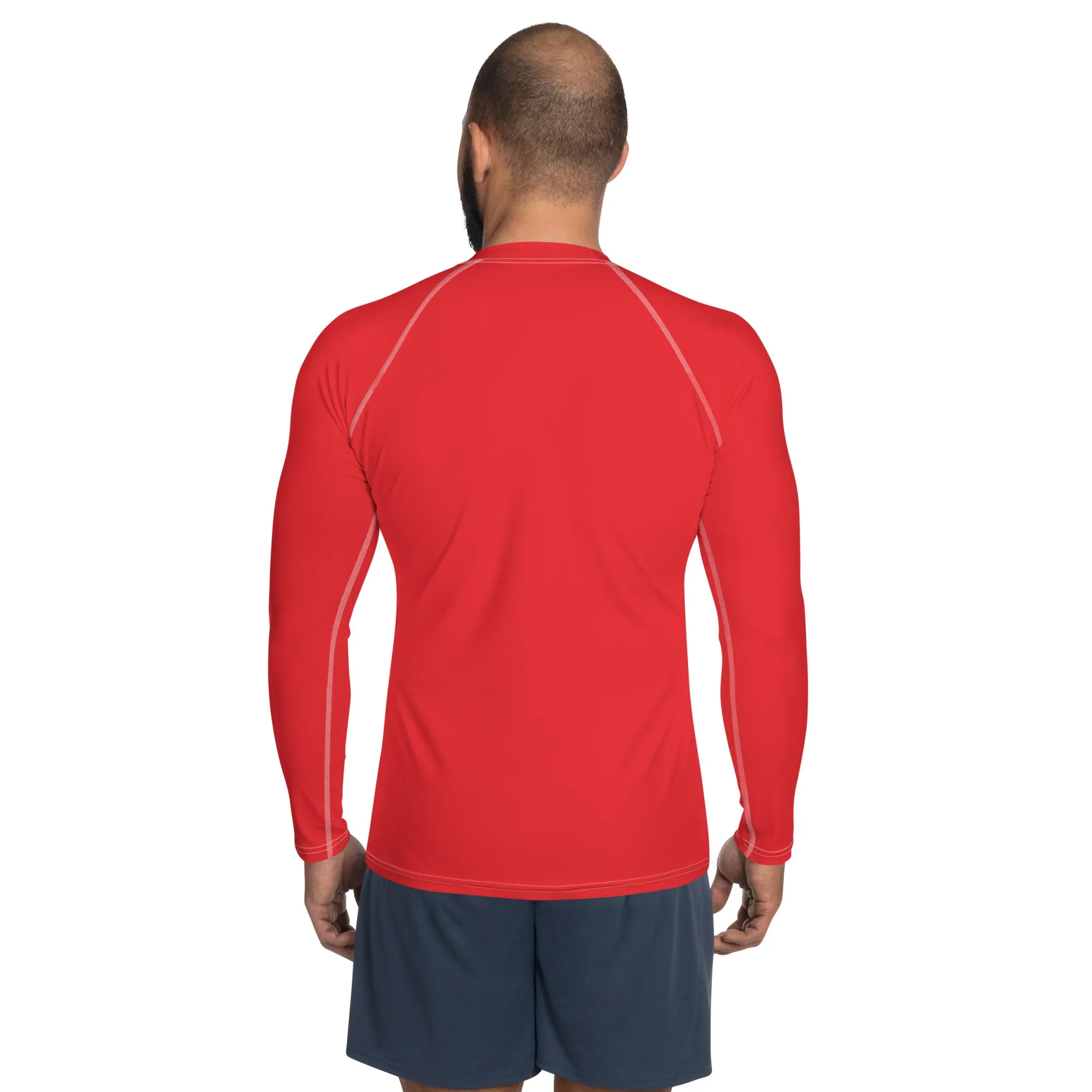 Everyday Essentials: Men's Solid Color Long Sleeve Rash Guard - Scarlet