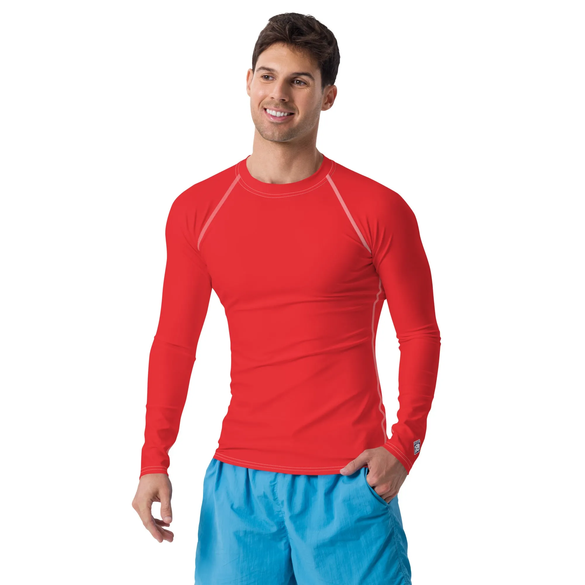 Everyday Essentials: Men's Solid Color Long Sleeve Rash Guard - Scarlet