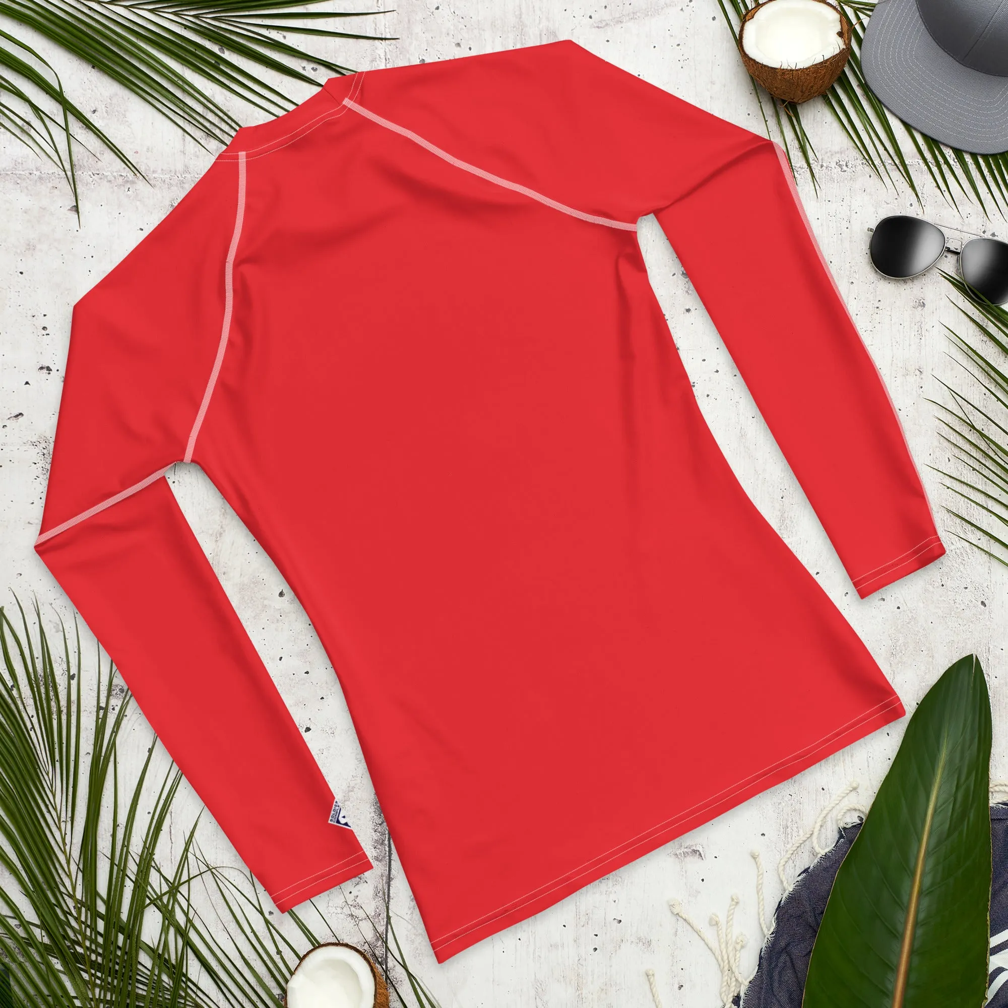 Everyday Essentials: Men's Solid Color Long Sleeve Rash Guard - Scarlet