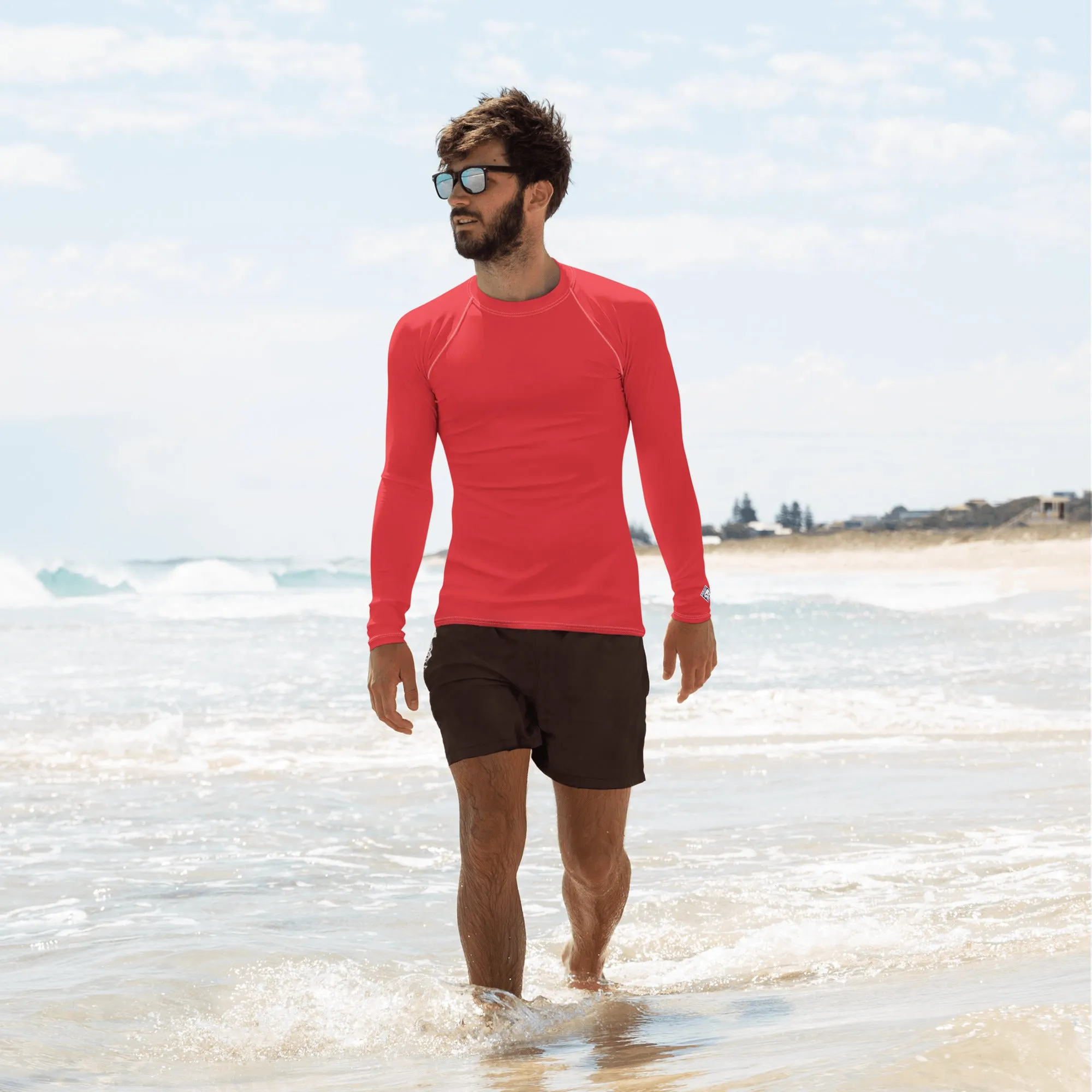 Everyday Essentials: Men's Solid Color Long Sleeve Rash Guard - Scarlet