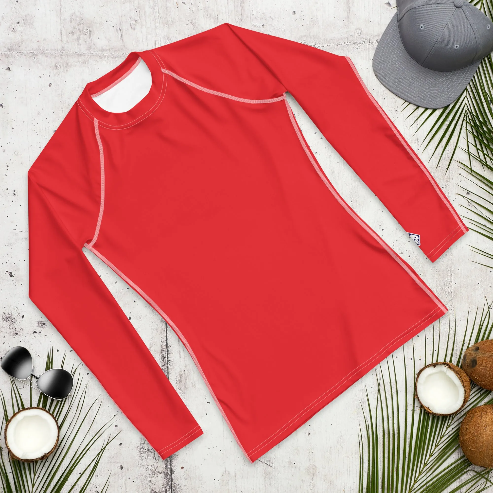 Everyday Essentials: Men's Solid Color Long Sleeve Rash Guard - Scarlet