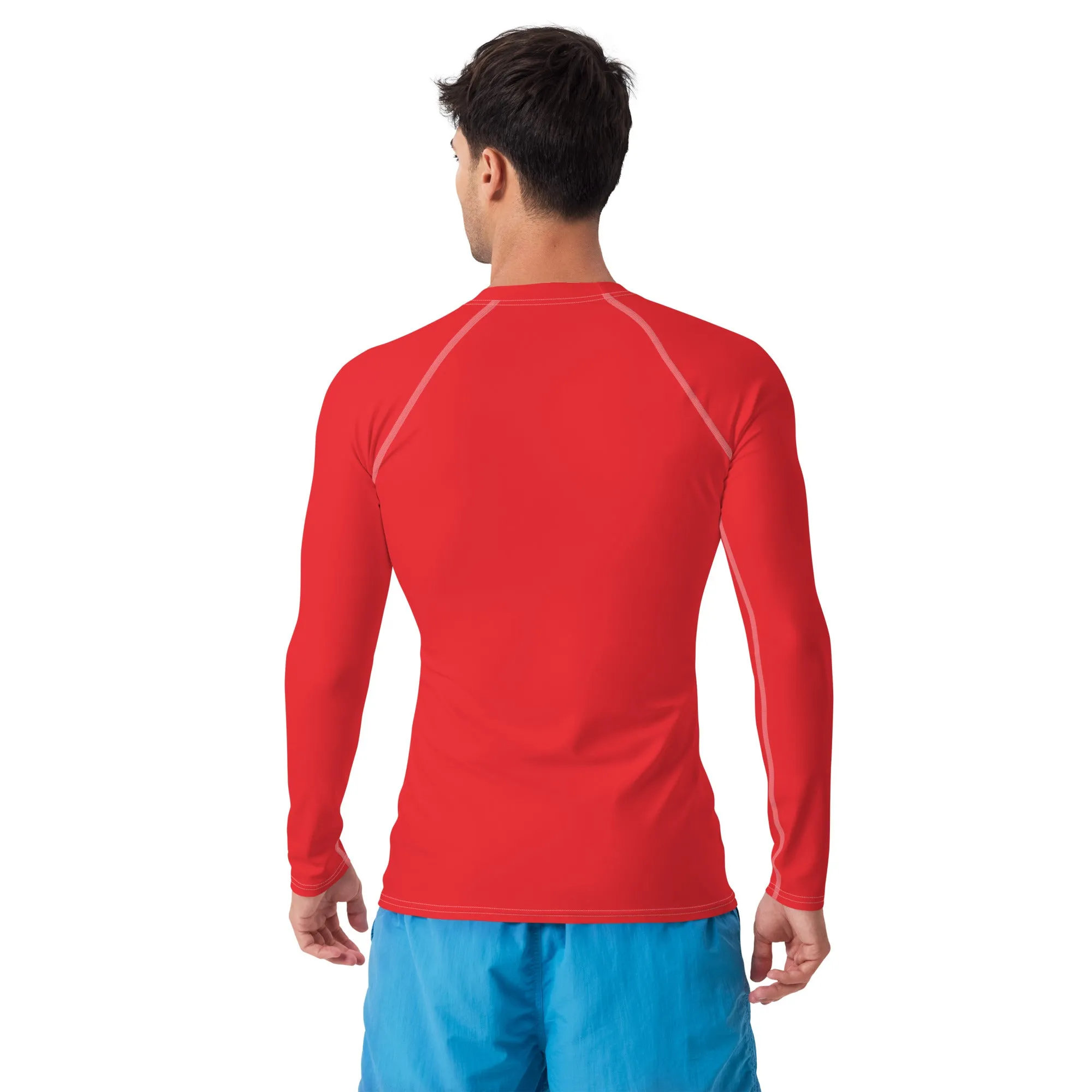 Everyday Essentials: Men's Solid Color Long Sleeve Rash Guard - Scarlet