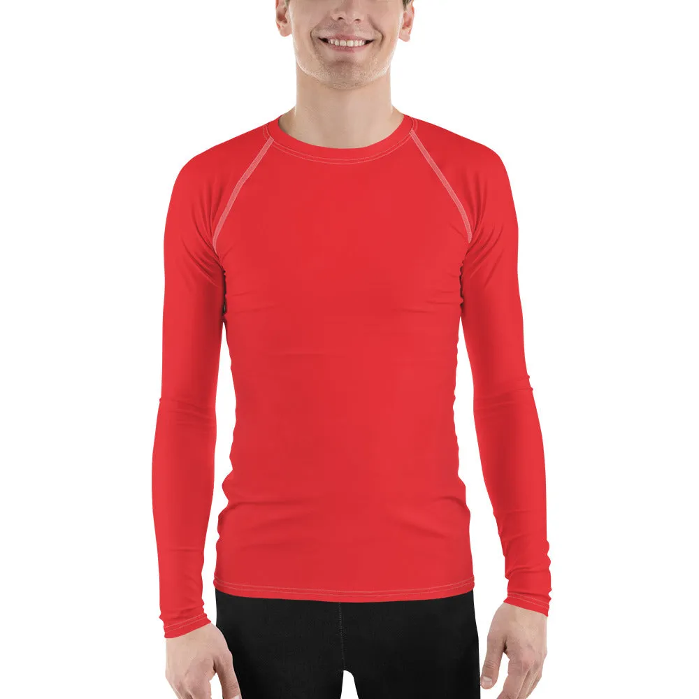 Everyday Essentials: Men's Solid Color Long Sleeve Rash Guard - Scarlet