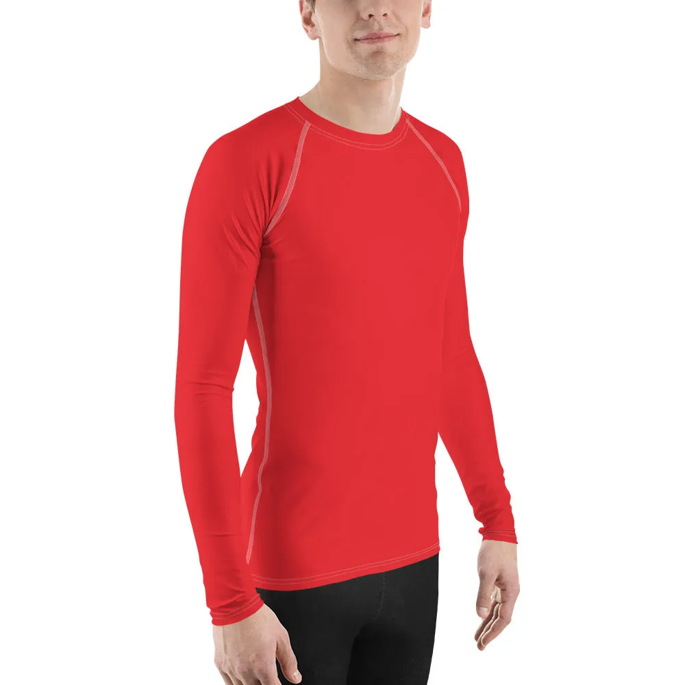 Everyday Essentials: Men's Solid Color Long Sleeve Rash Guard - Scarlet