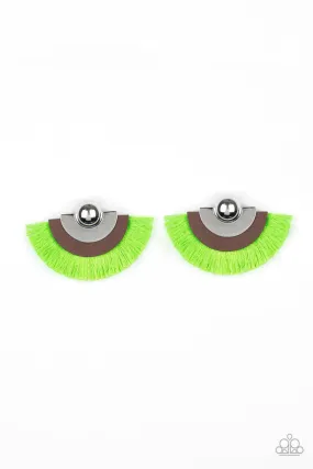 Fan The FLAMBOYANCE Neon Green Fringe Earrings - Paparazzi Accessories